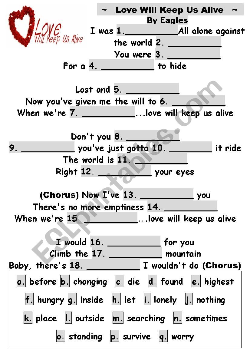 Love Will Keep Us Alive ~ Eagles - Listening Exercise + Key