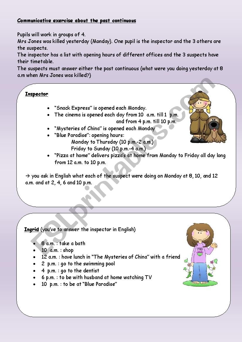 A murder to solve - Past Continous speaking worksheet