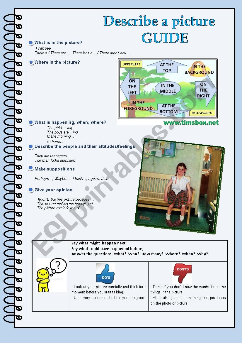 describe a picture - guide worksheet