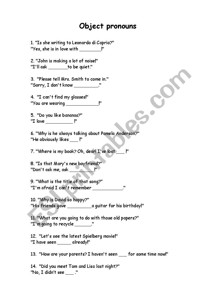 object pronouns worksheet