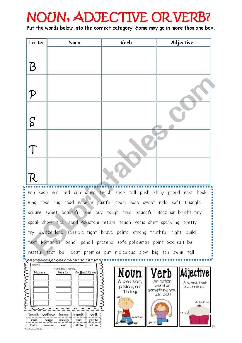 Verb, adjective or noun? worksheet