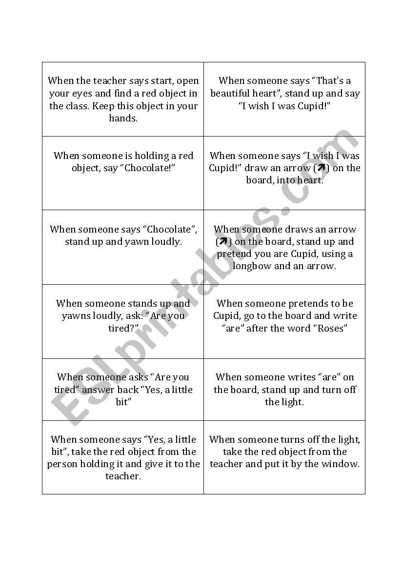 Valentine´s Day Chain Game ESL worksheet by melanieg