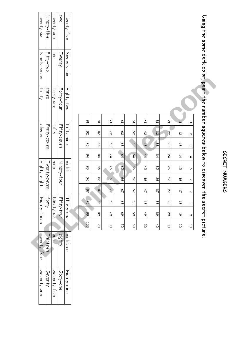 SECRET NUMBERS worksheet