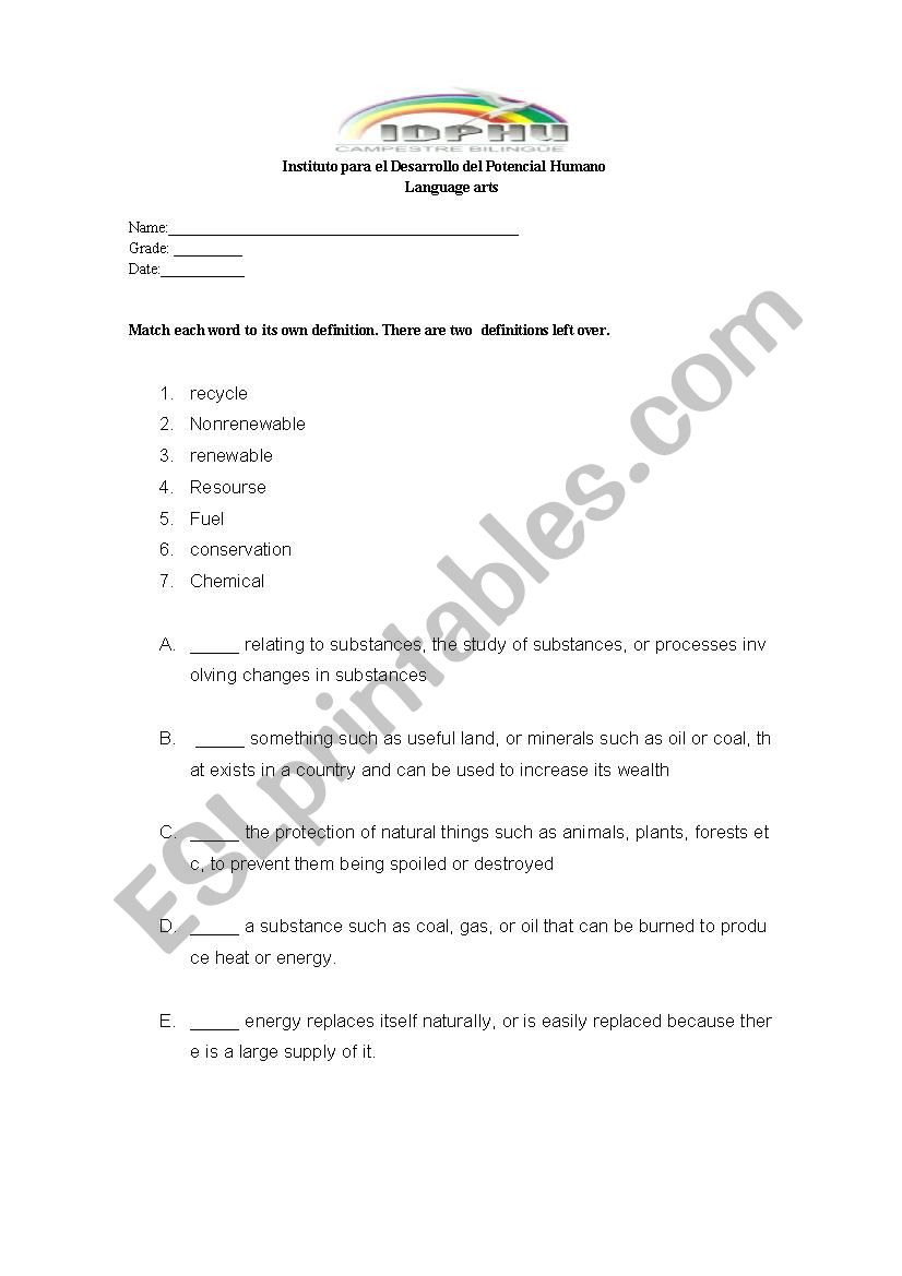 vocabulary test worksheet