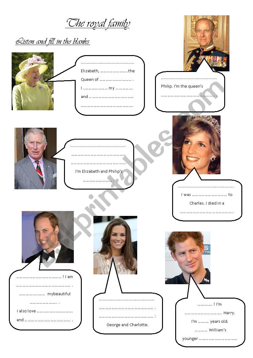 The royal family worksheet