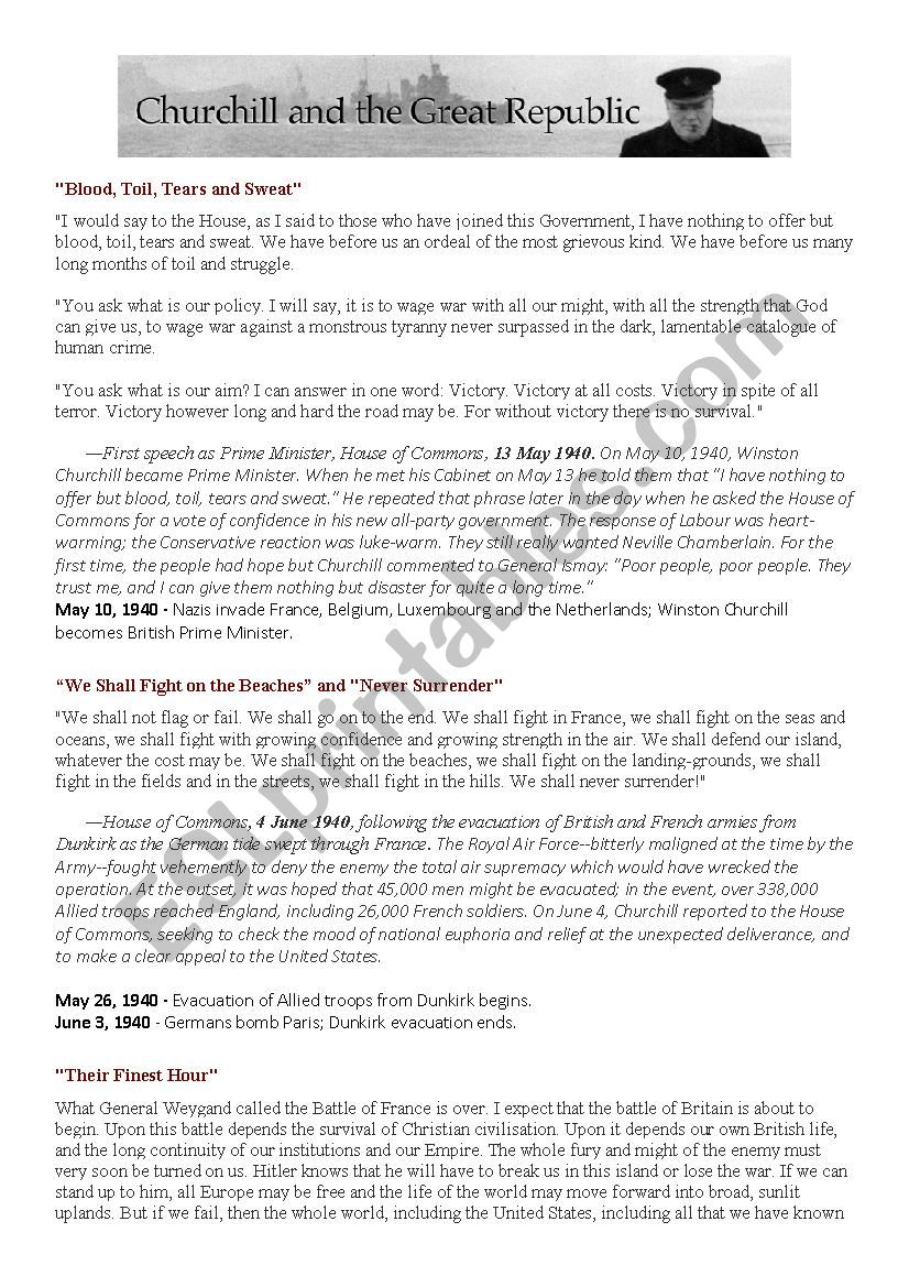 Winston Churchill´s speeches - ESL worksheet by alsacienne