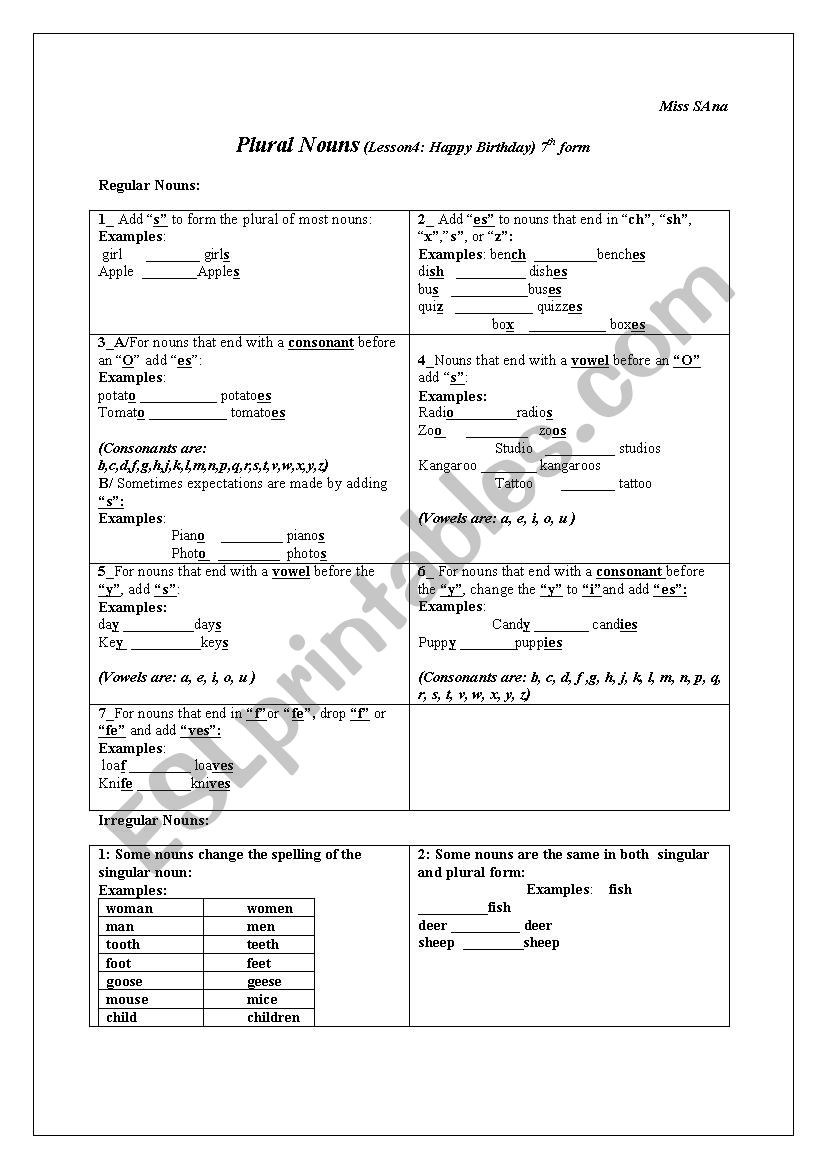 PLURAL NOUNS (Happy Birthday Lesson)