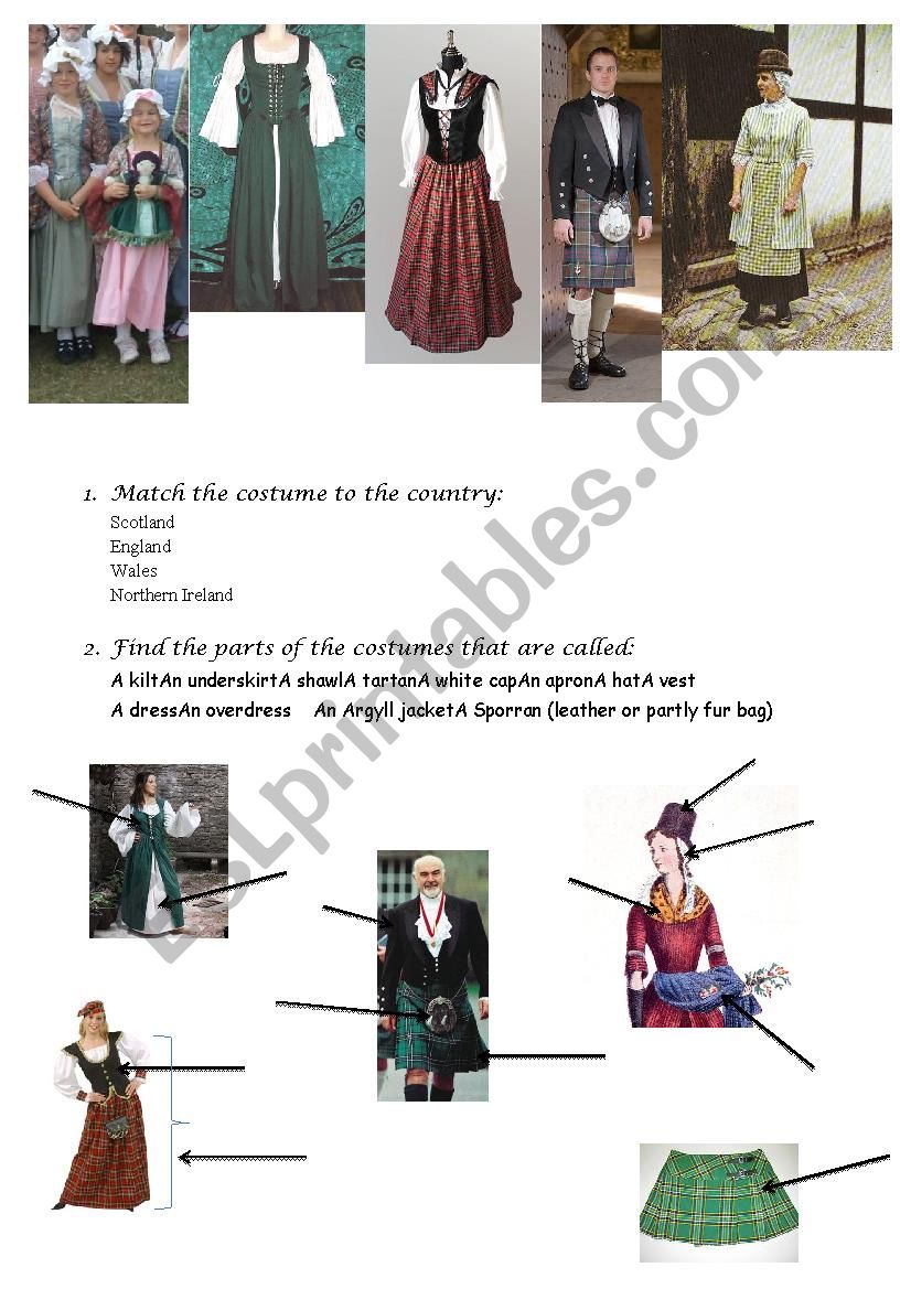 traditional british costumes worksheet