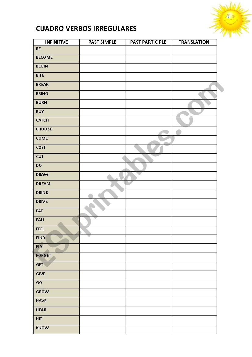 irregular verbs worksheet