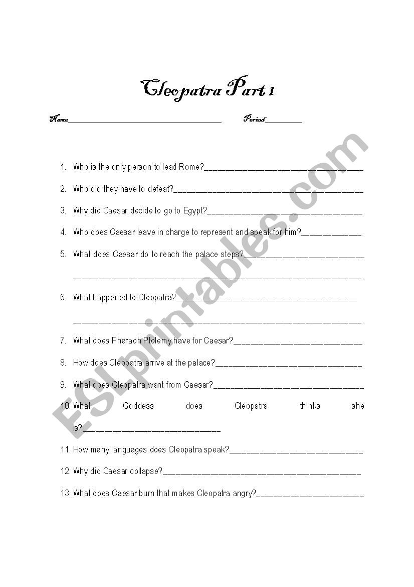 Cleopatra Disc 1 worksheet