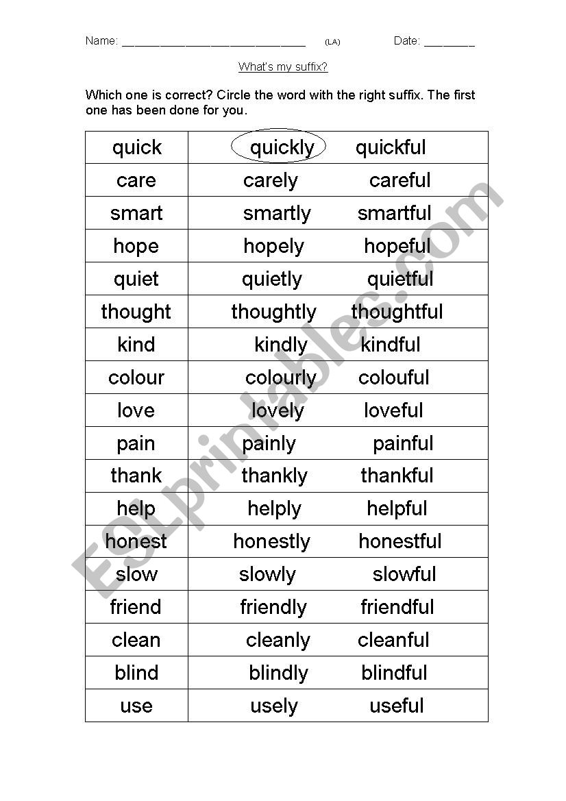 suffixes adverbs and adjectives