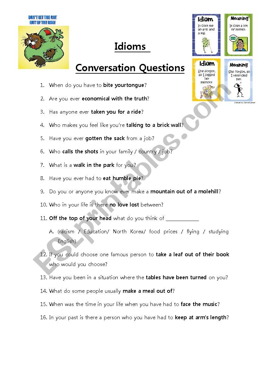 Idioms in conversation worksheet