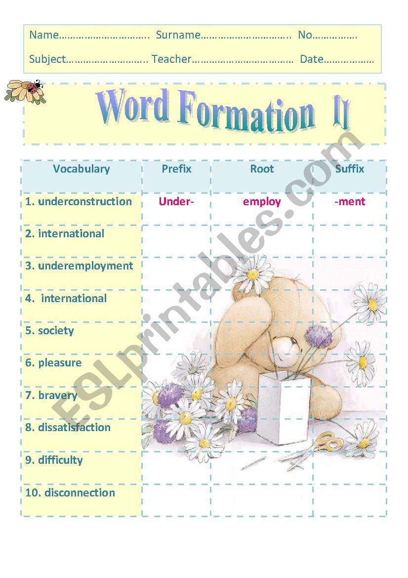 word formation worksheet