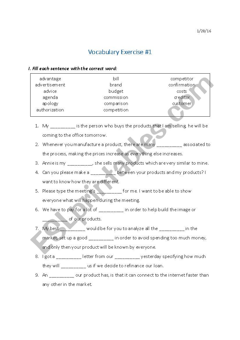 Business English lesson 2 worksheet