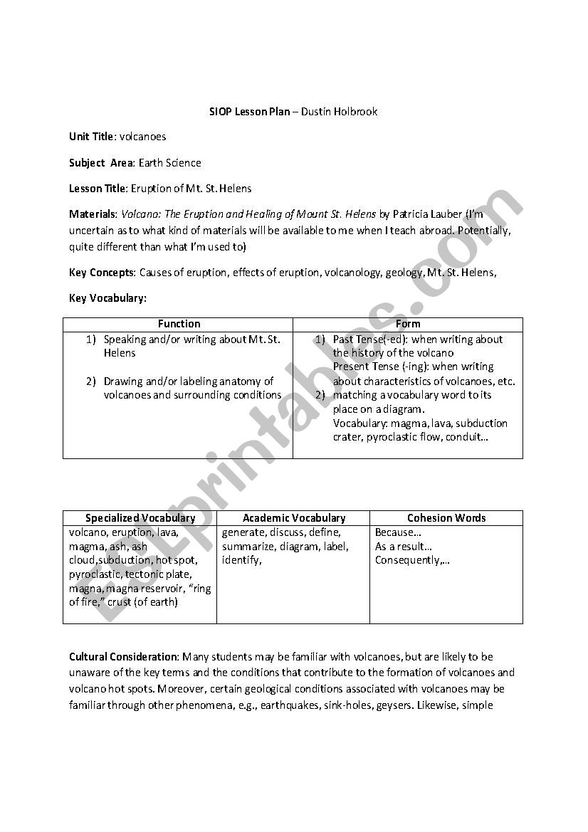 SIOP plan - Eruption: Mt. St. Helens