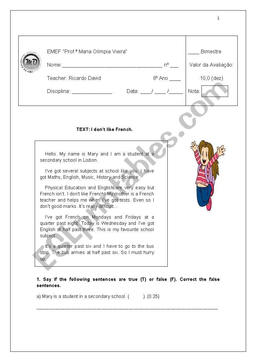 Reading Comprehension worksheet