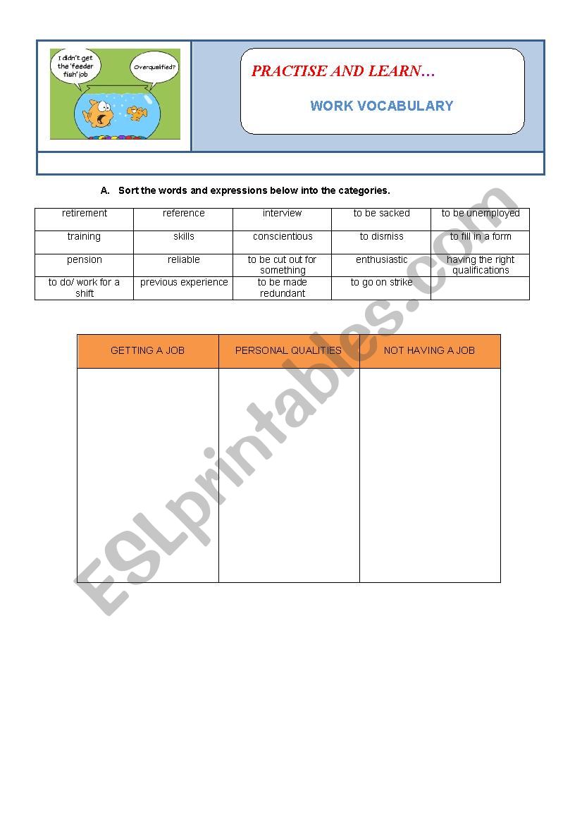 Job expressions worksheet