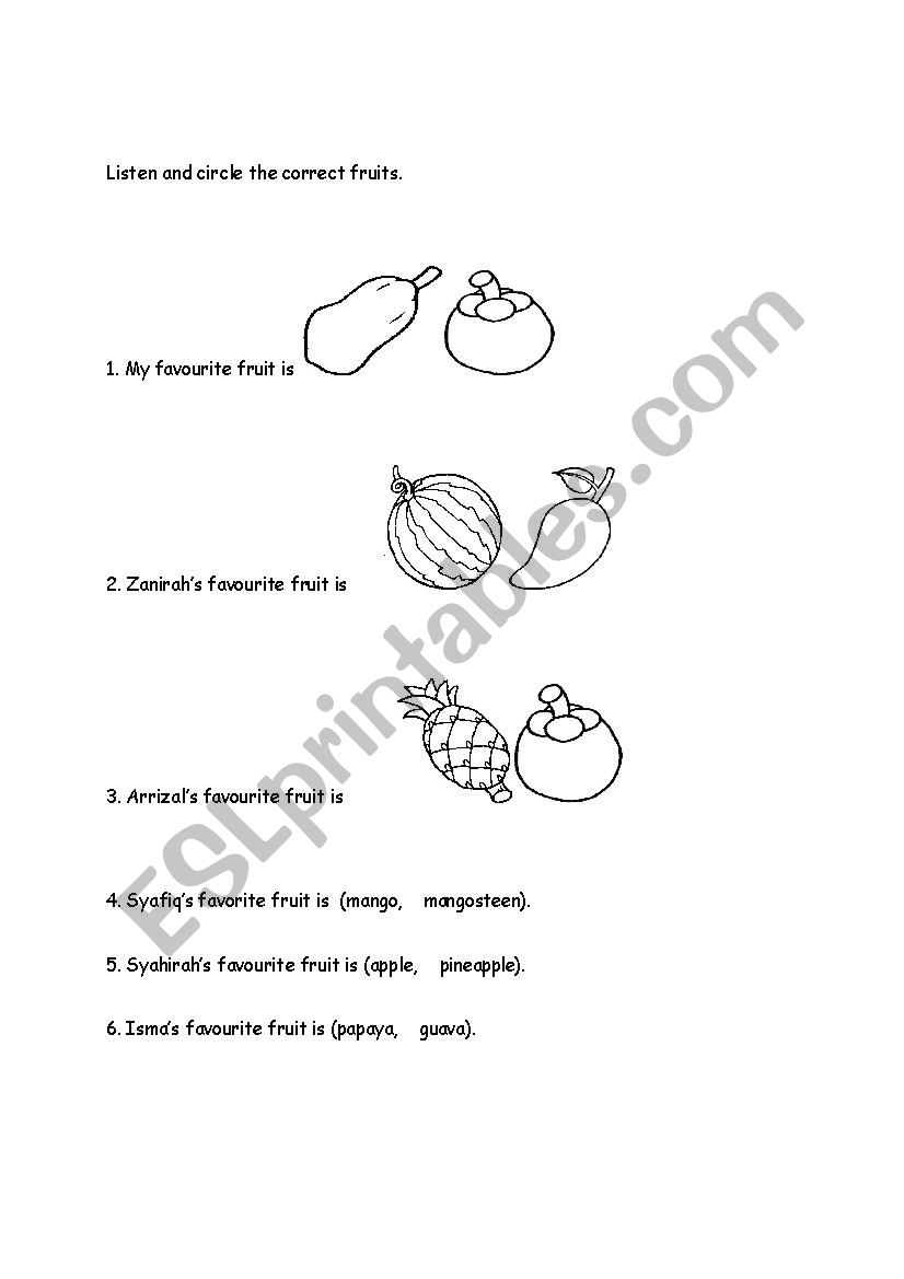 My Favourite Fruit worksheet