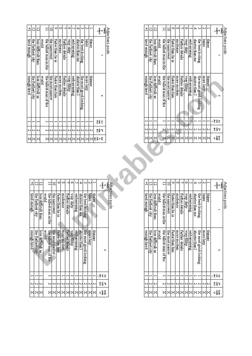 Adjectives pools worksheet