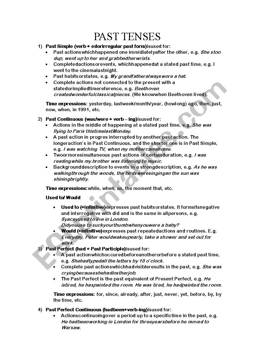 Past tenses usage worksheet