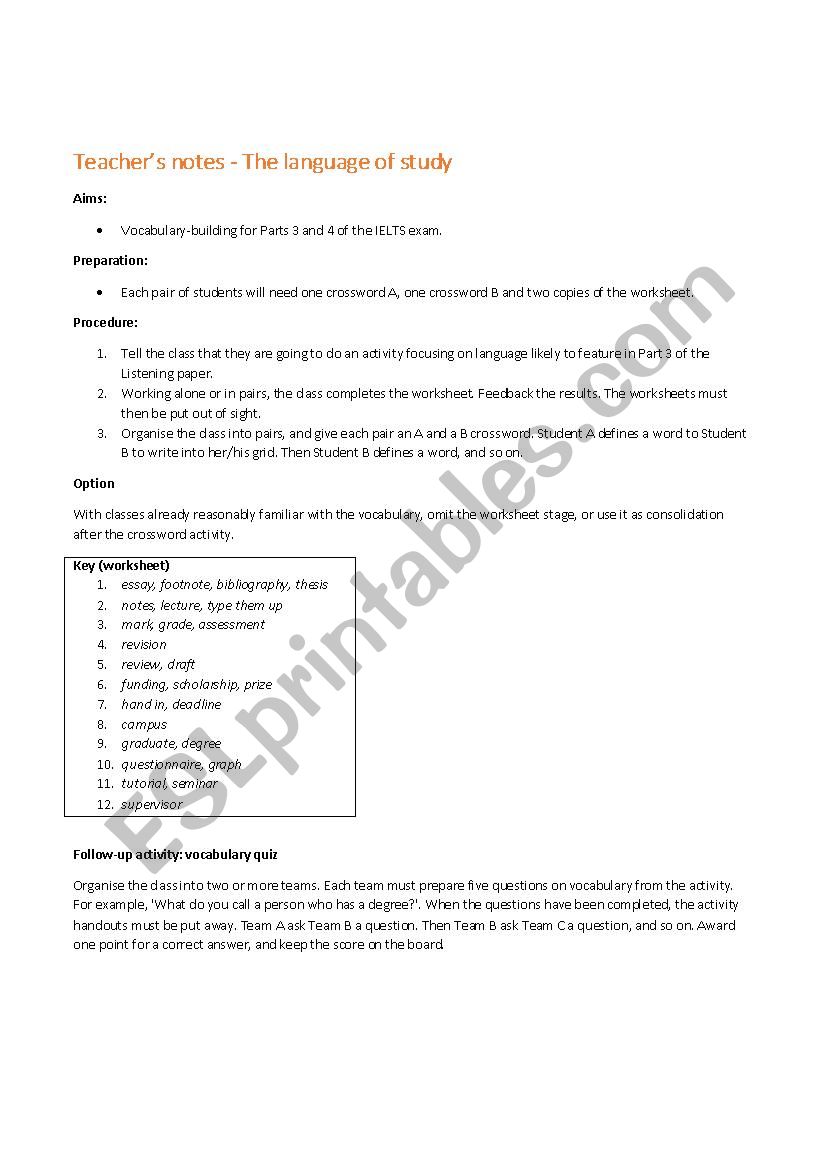 Speaking Activity - The Language of Study