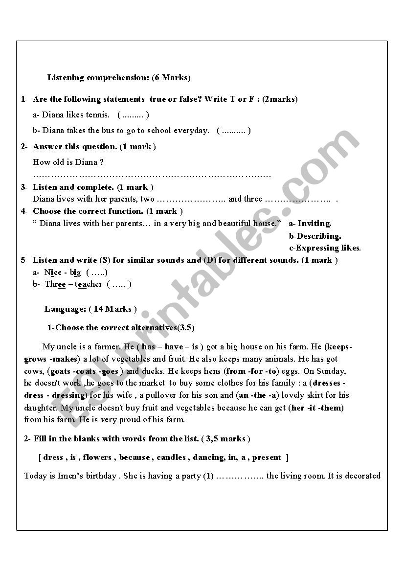 Mid term test n 2  7th grade worksheet
