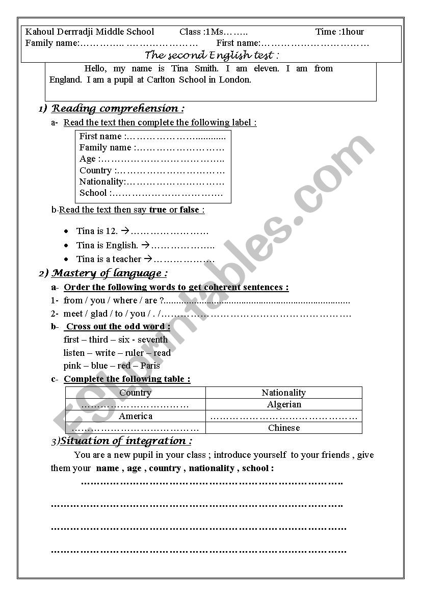 Tina Smith.  worksheet