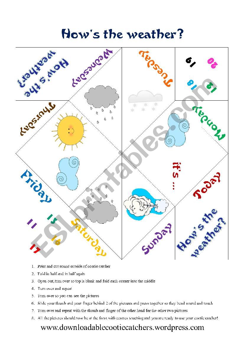 Weather & days of the week fortune teller - cootie catcher