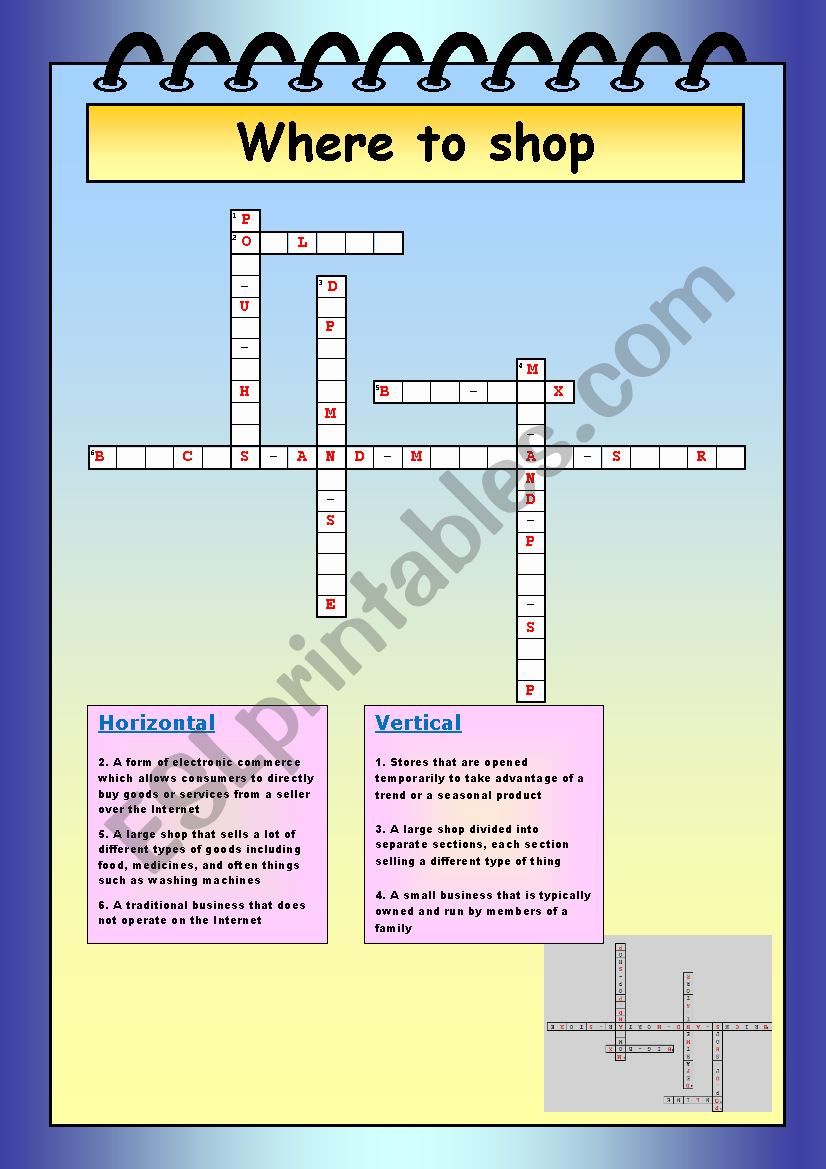 WHERE TO SHOP worksheet