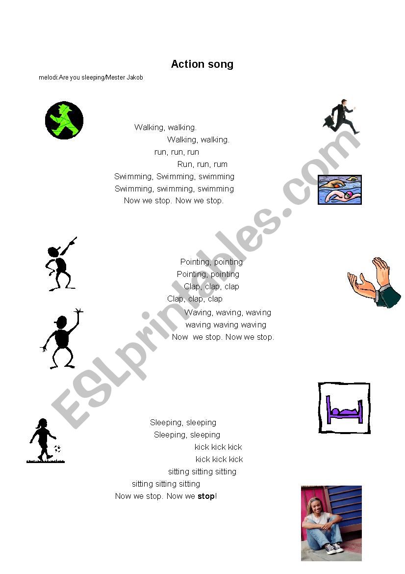 Action song and exercises worksheet