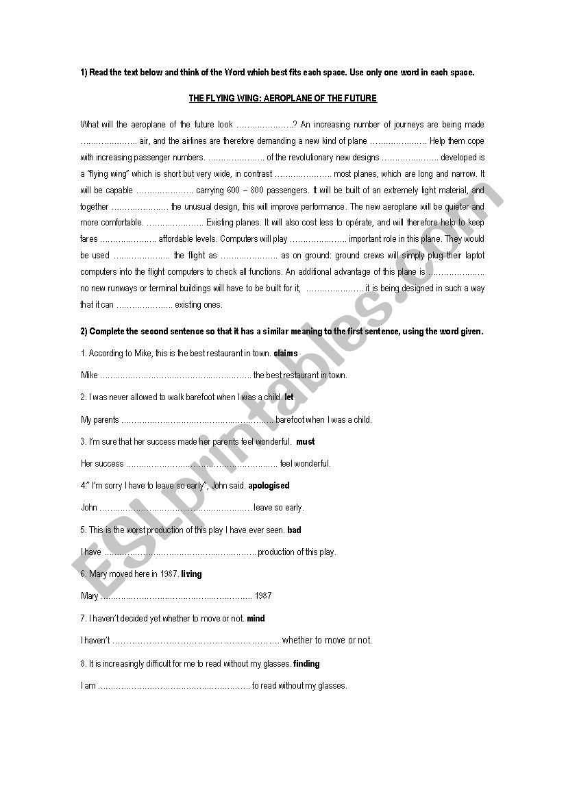 FIRST CERTIFICATE EXAM worksheet