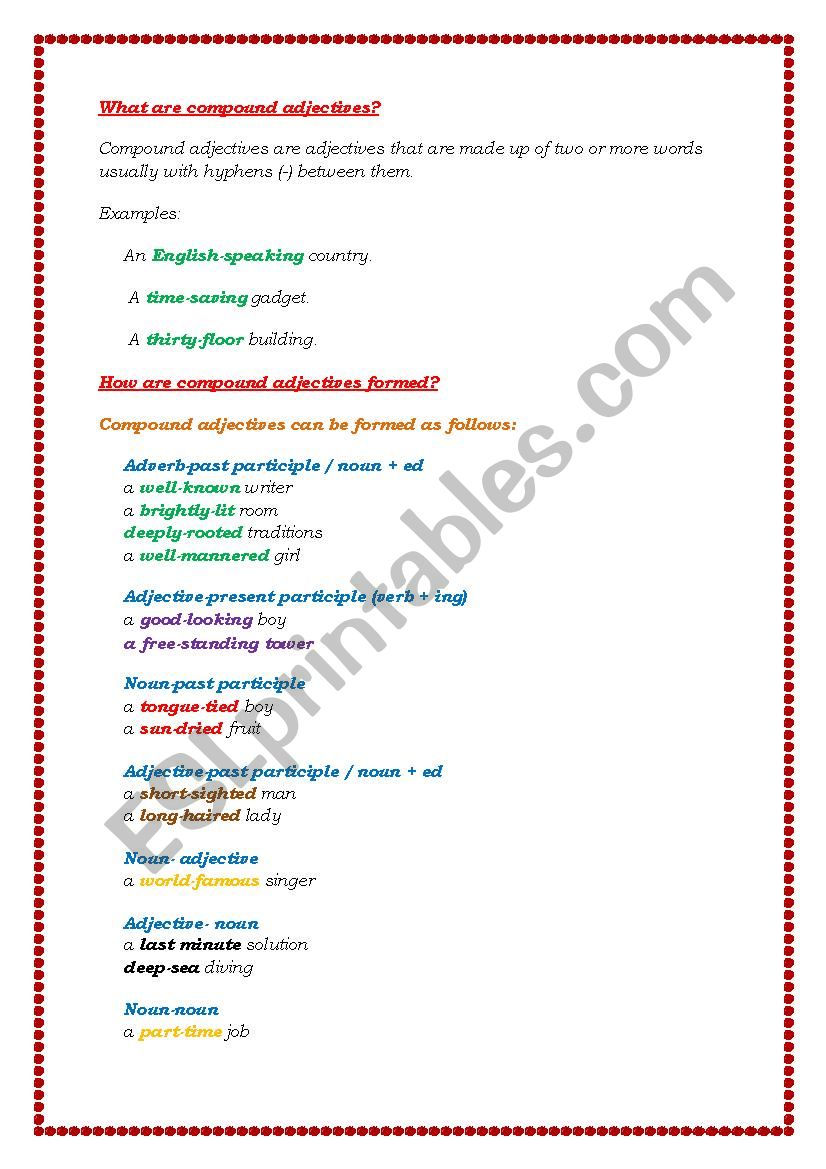 compound adjectives worksheet