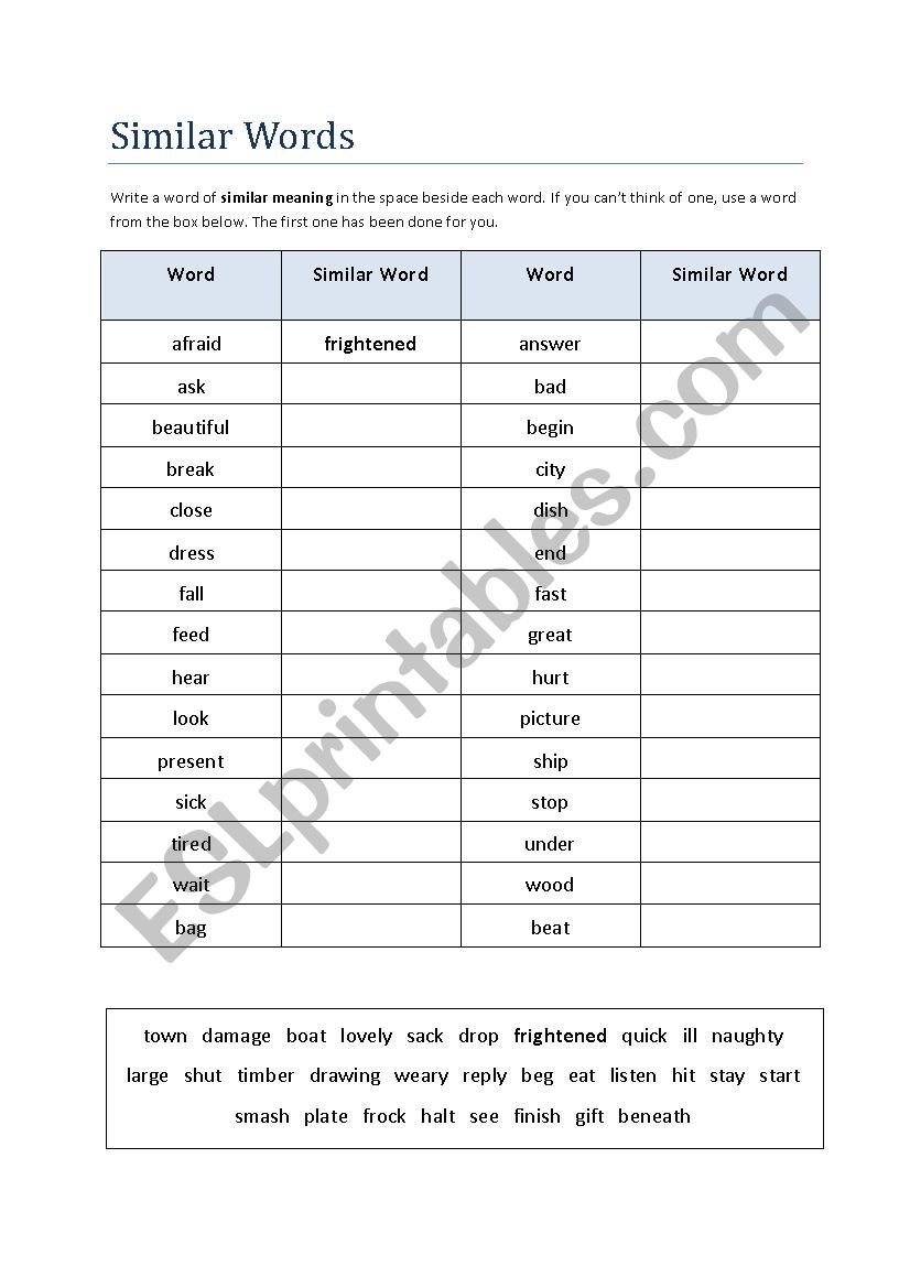 Similar Words worksheet