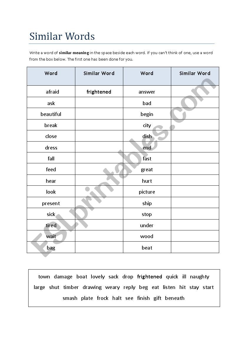 similar words with homework