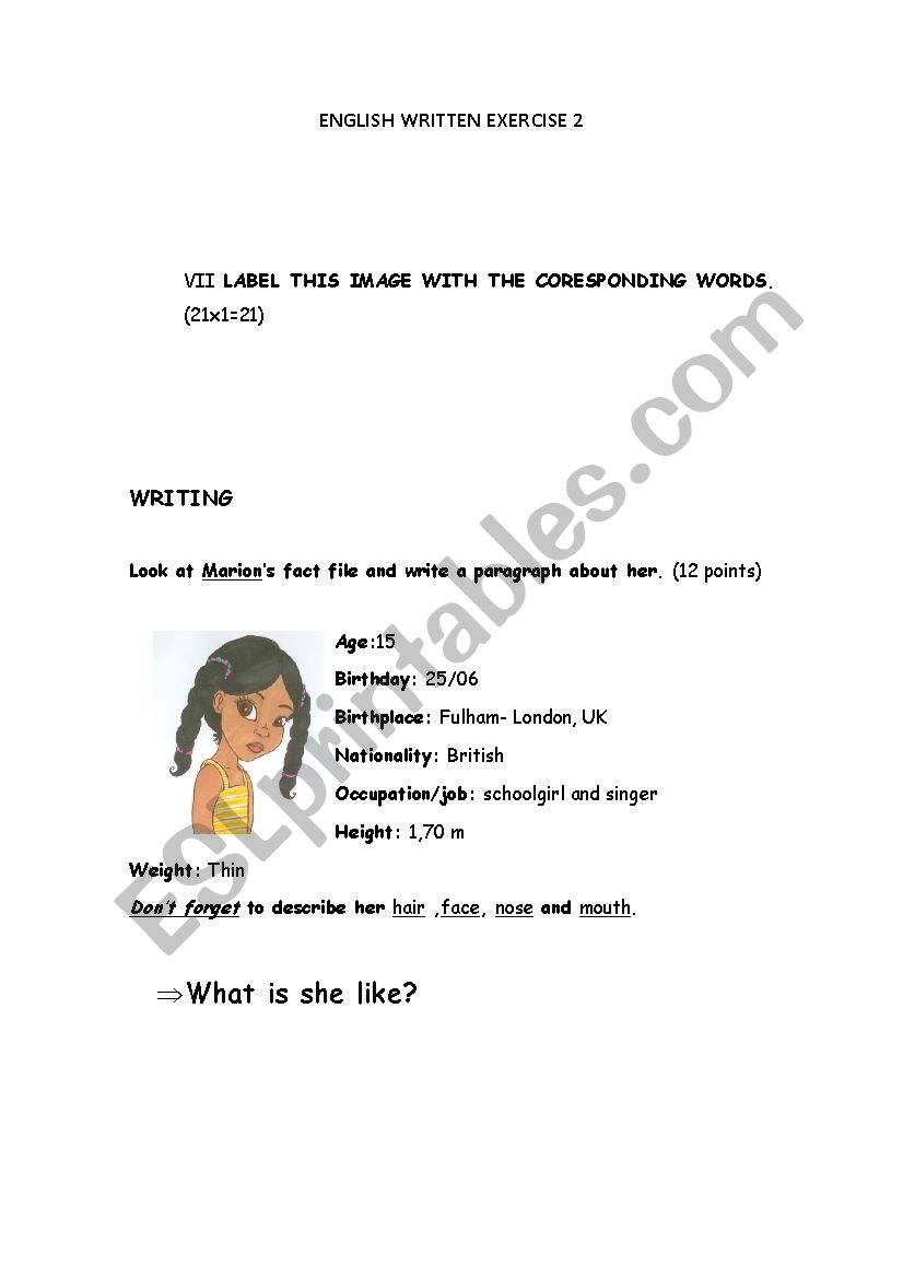 written exercise 3rd part worksheet