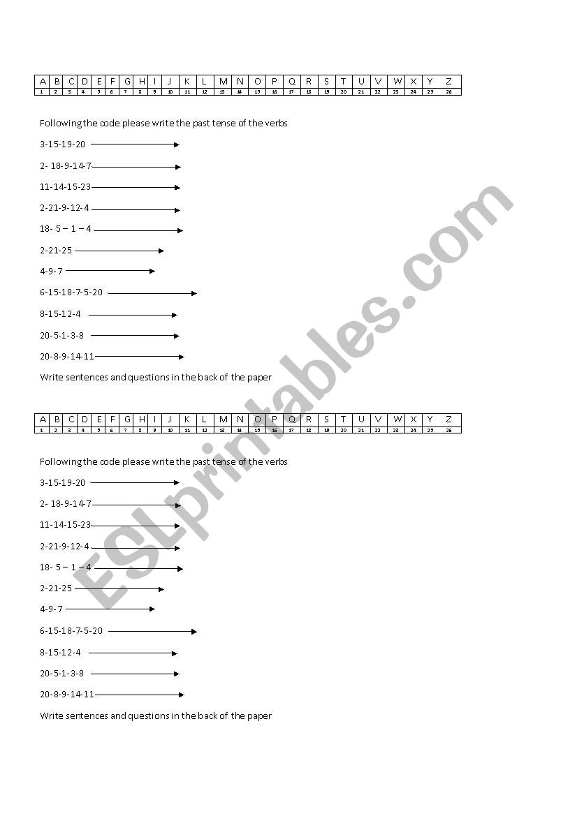 Numbers code worksheet