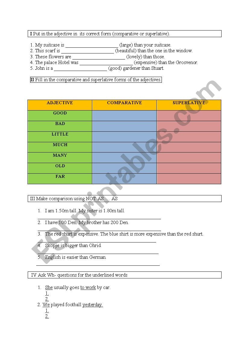 adjectives worksheet