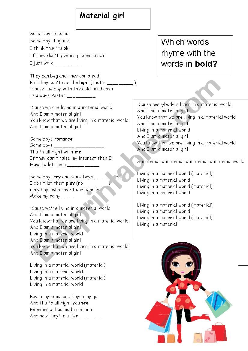 Material girl for shopping vocab
