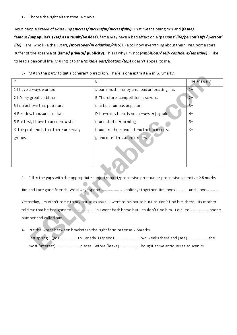grammar exercices worksheet