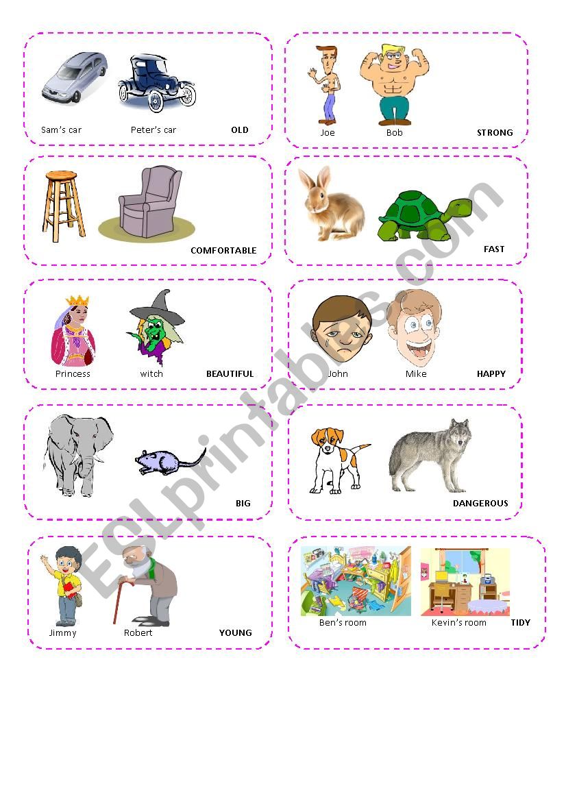 COMPARATIVE SPEAKING CARDS worksheet