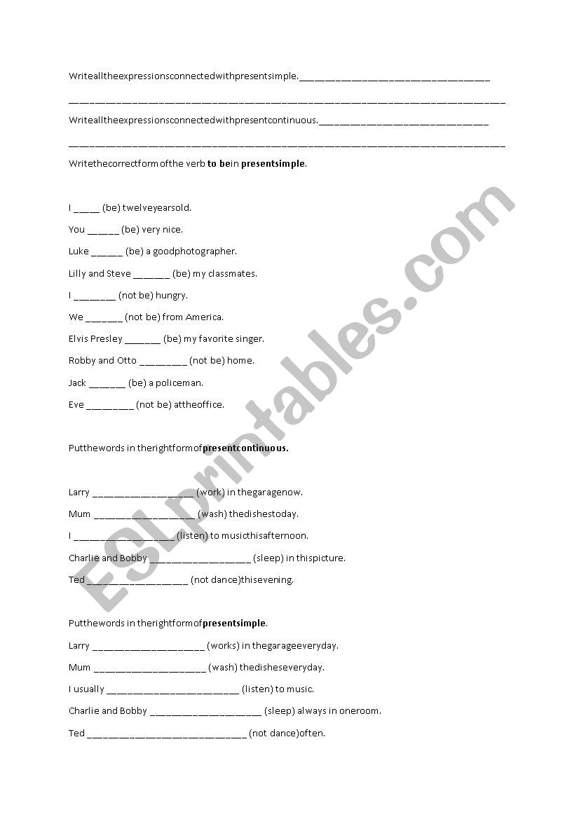 Present simple, continuous worksheet