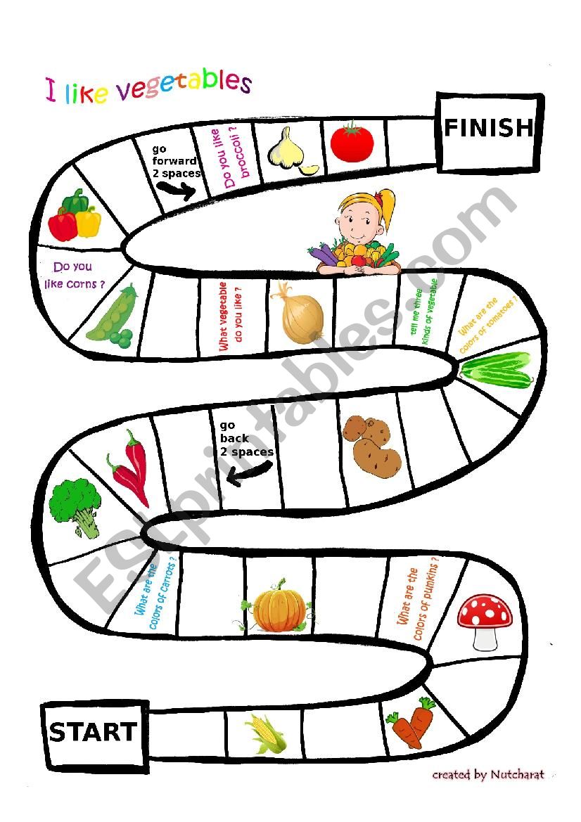 Esl vegetable board game worksheet