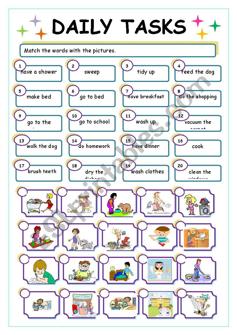 Daily tasks worksheet