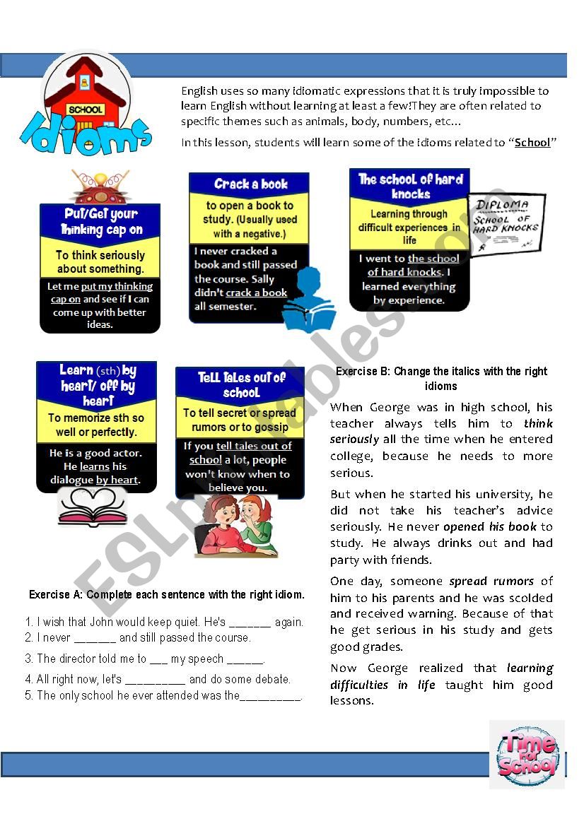 School Idioms worksheet