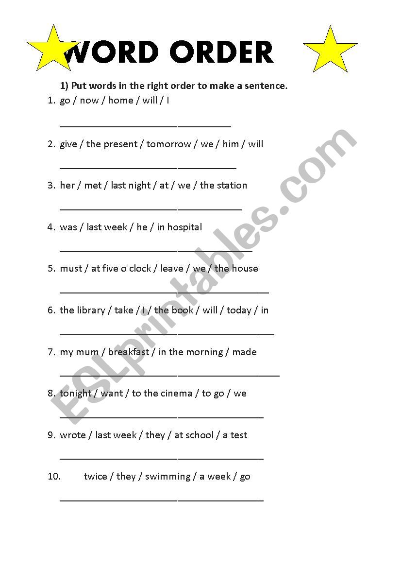 Word order worksheet