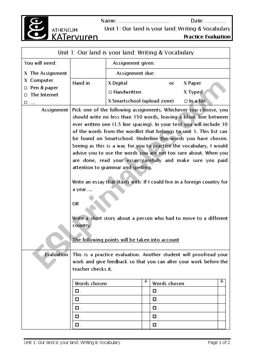 Writing Assignment migration worksheet