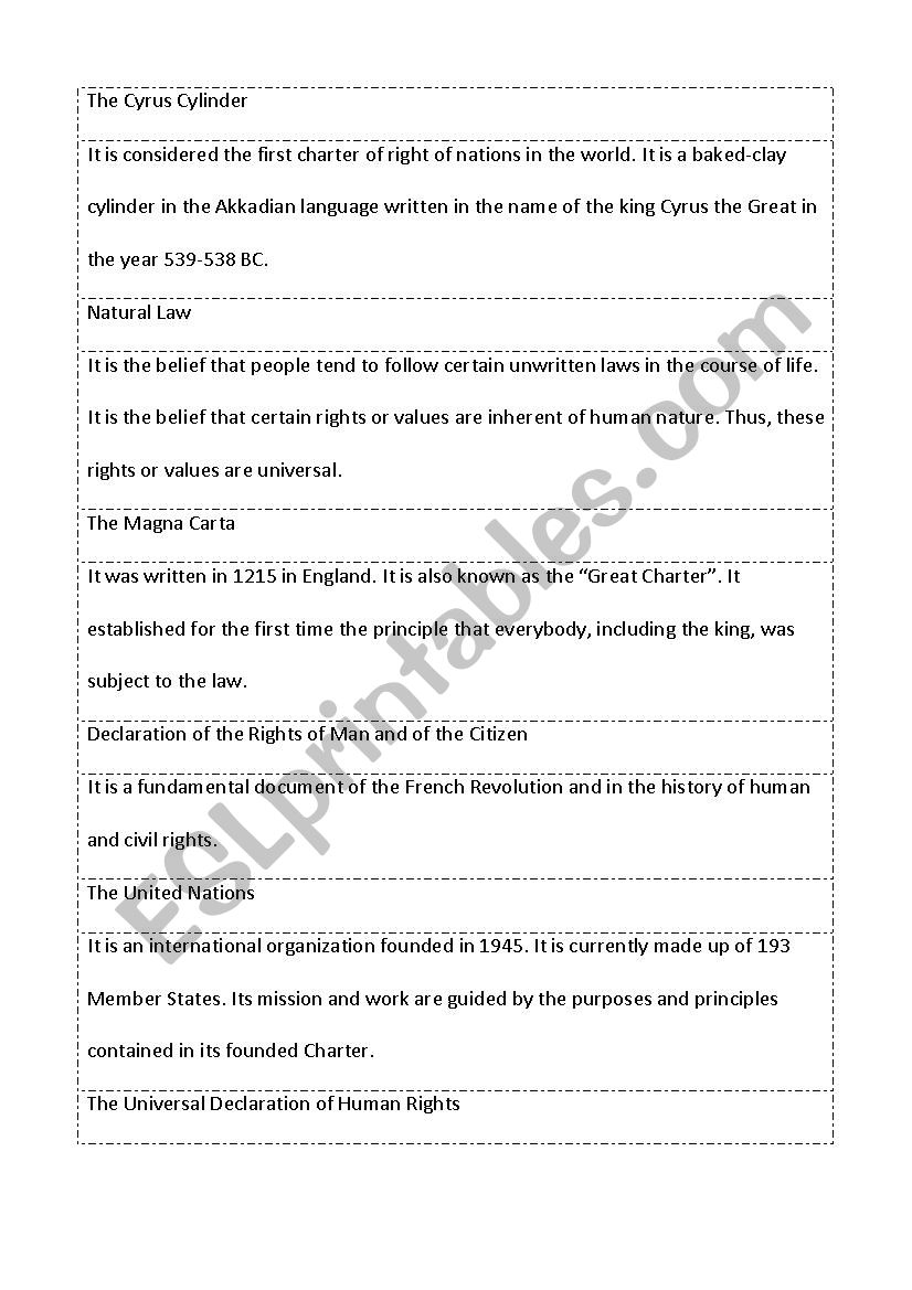 The History of Human Rights worksheet