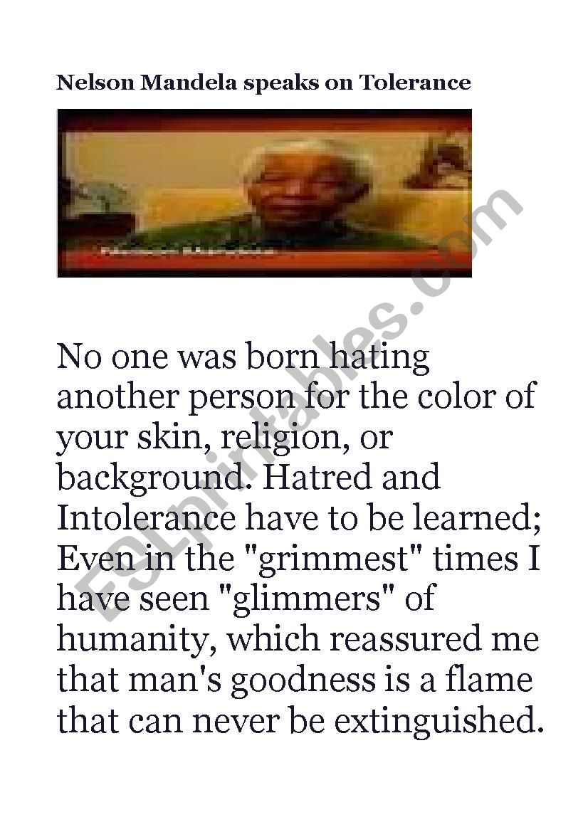 Nelson Mandela speaks on tolerance