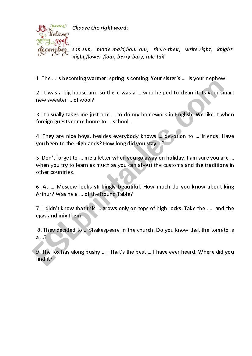 Homonyms worksheet