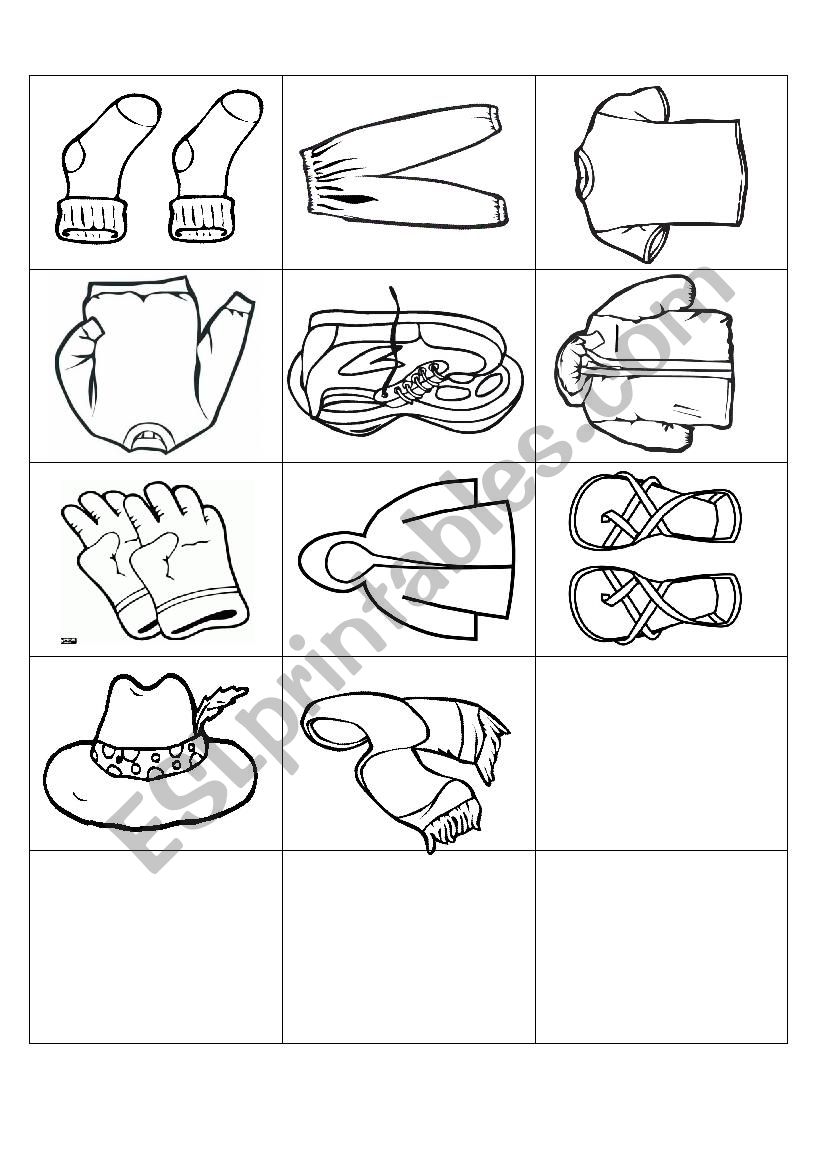 Clothes Bingo - Memory game worksheet